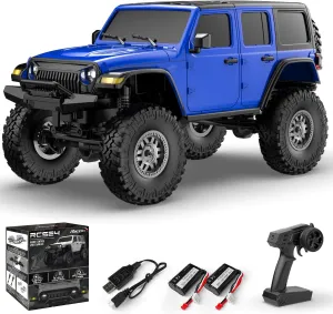 RCS24 Off Road 1/24 RC Truck 4x4 Off Road Crawler Climbing Vehicle All Terrain RC Monster Truck Remote Control Car with Bright Headlight 2 Batteries Waterproof Hobby Toys(RTR Blue)