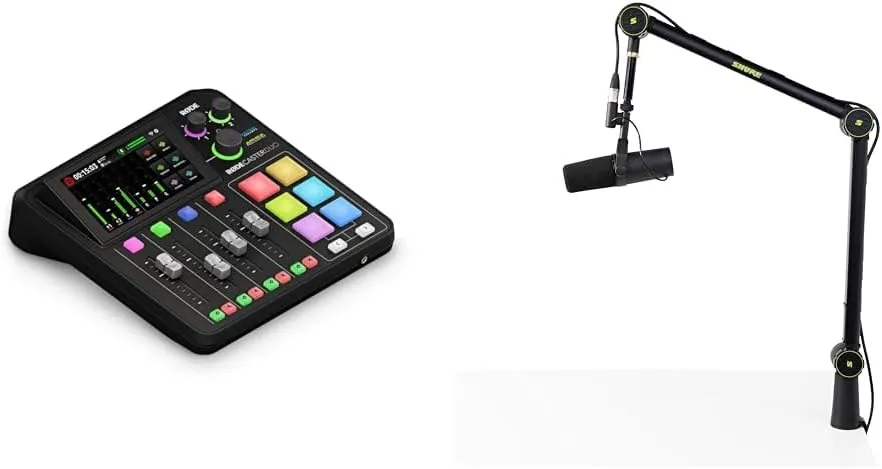 RØDE RØDECaster Duo All-in-One Production Solution for Podcasting, Streaming, Music Production & Shure by Gator Deluxe Articulating Desktop Podcasting Mic Boom Arm with Cable Management Channel