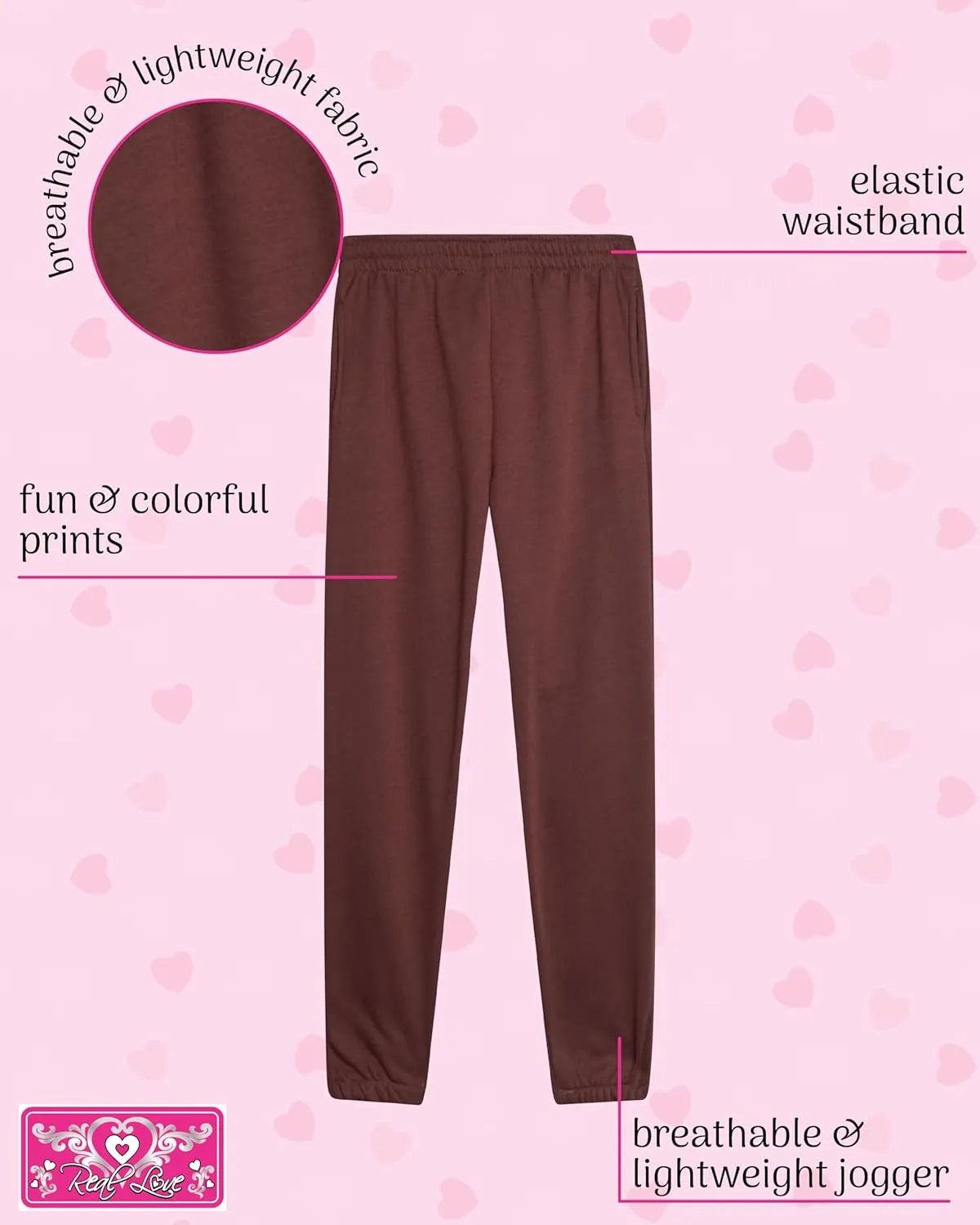 Real Love Girls' Sweatpants - 4 Pack Basic Solid Active Fleece Joggers (Size: 7-16)