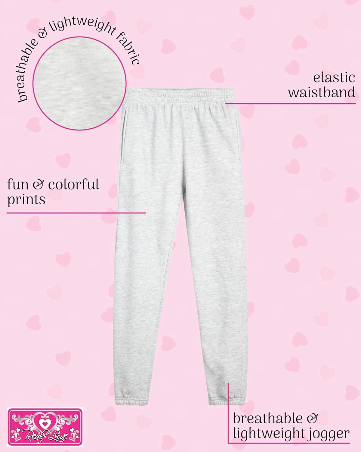 Real Love Girls' Sweatpants - 4 Pack Basic Solid Active Fleece Joggers (Size: 7-16)