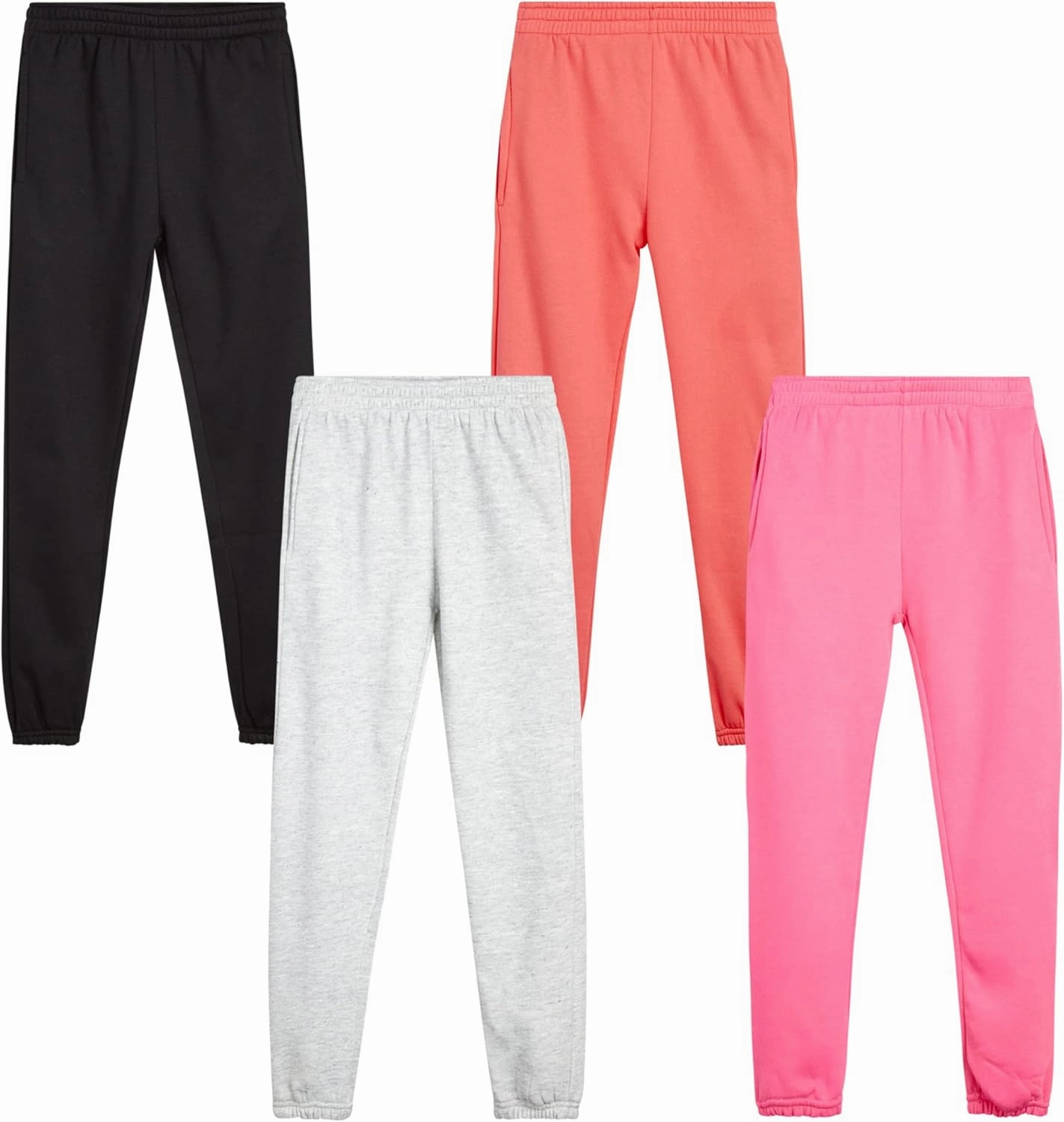 Real Love Girls' Sweatpants - 4 Pack Basic Solid Active Fleece Joggers (Size: 7-16)