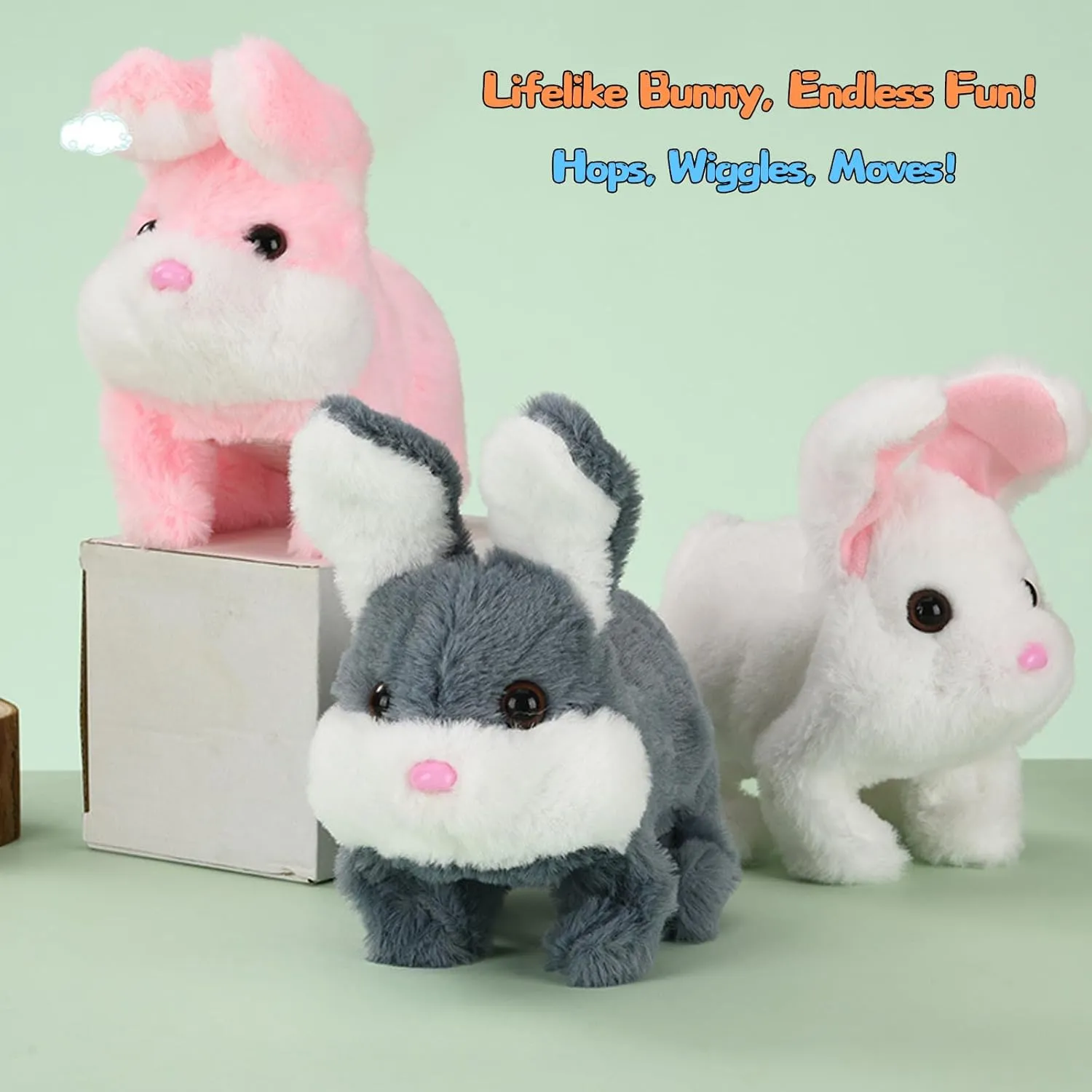 Realistic Moving Bunny Toy with Jumping Ears - Interactive Electric Rabbit Stuffed Animal for Kids, Easter Gifts & Family Fun (TZ02)