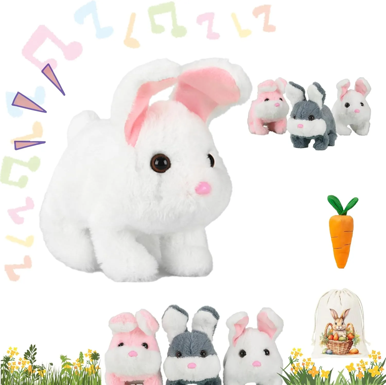 Realistic Moving Bunny Toy with Jumping Ears - Interactive Electric Rabbit Stuffed Animal for Kids, Easter Gifts & Family Fun (TZ02)