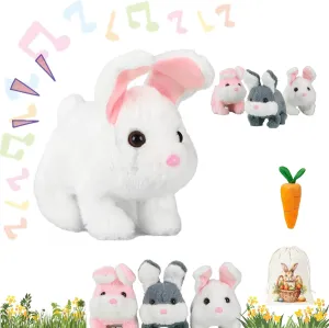 Realistic Moving Bunny Toy with Jumping Ears - Interactive Electric Rabbit Stuffed Animal for Kids, Easter Gifts & Family Fun (TZ02)