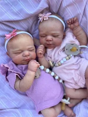 Realistic Newborn Baby Dolls Twins - 19 Inch Reborn Baby Dolls Twins Girl, Lifelike Baby Dolls Soft Body, Silicone Vinyl Newborn Baby That Look Real, Birthday Toy Set for Kids