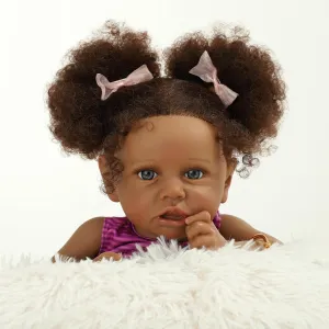 Realistic Reborn Baby Doll Black - 22 inch African Americans Lifelike Newborn Bebe Doll Girl Caramel Skin Real Life Like Baby Dolls with Birth Certificate & Feeding Kit Gifts for Kids Age 3 