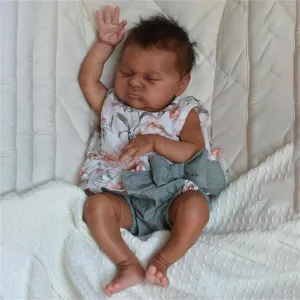 Realistic Reborn Baby Doll Black Girl 20 Inch Handcrafted Lifelike Real Life Baby Dolls with Hair Soft Body African American Newborn Baby Doll Toys Birthday Gift Set for Kids Age 3 