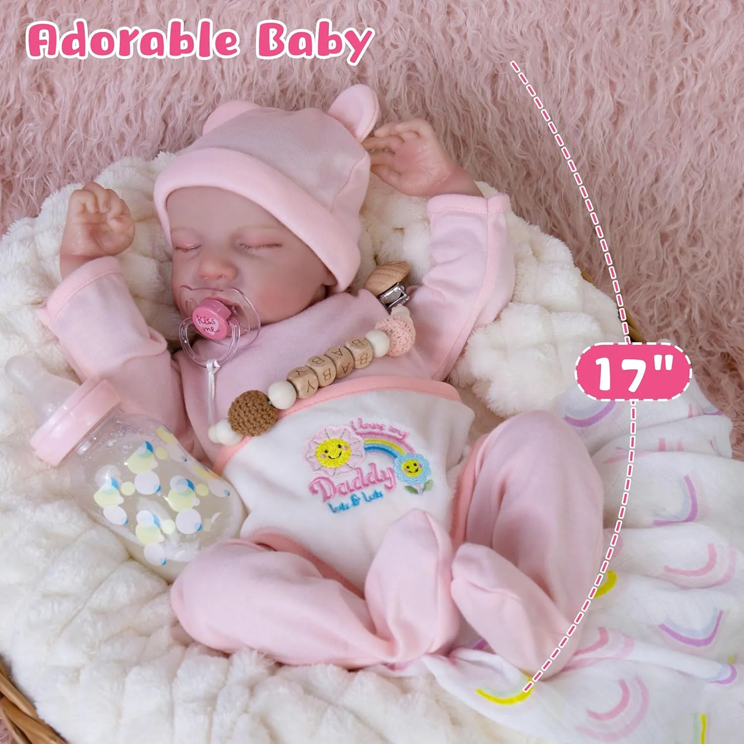 Realistic Reborn Baby Dolls 17-Inch Lifelike Baby Doll Full Body Vinyl Sleeping Baby Dolls Cute Girl Real Life Baby Doll with Clothes and Toy Accessories for Kids 3 