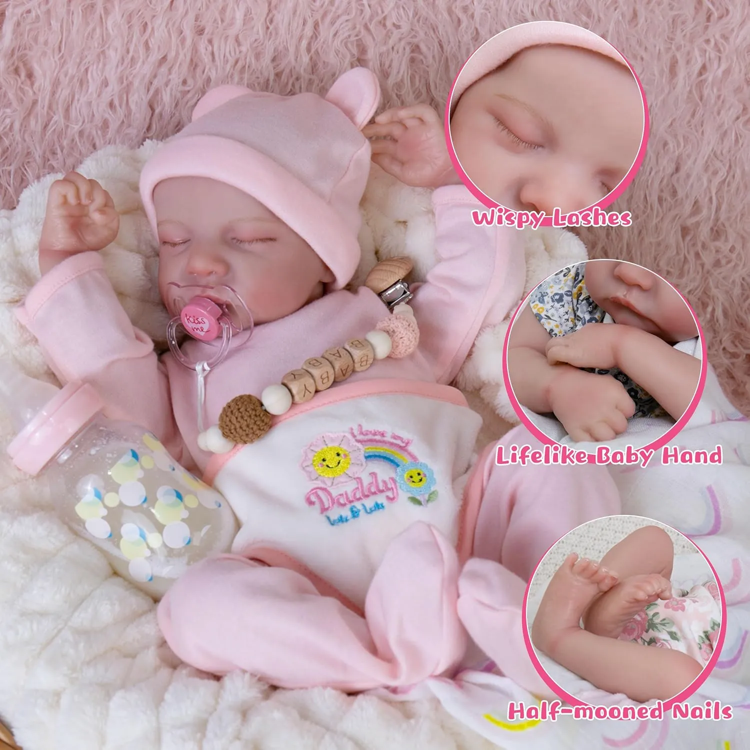 Realistic Reborn Baby Dolls 17-Inch Lifelike Baby Doll Full Body Vinyl Sleeping Baby Dolls Cute Girl Real Life Baby Doll with Clothes and Toy Accessories for Kids 3 