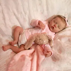 Realistic Reborn Baby Dolls - 18 inch Lifelike Sleeping Newborn Real Life Baby Girl Dolls Soft Vinyl Baby Dolls with Clothes and Feeding Kit Gift Box for Kids Age 3 , Pink