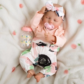 Realistic Reborn Baby Dolls 18 inch Full Body Vinyl Lifelike Newborn Bebe Doll Girl Real Life Like Realistas Muñecas para Niñas Sleeping with Birth Certificate & Feeding Toy Kit Gifts for Kids Age 3 