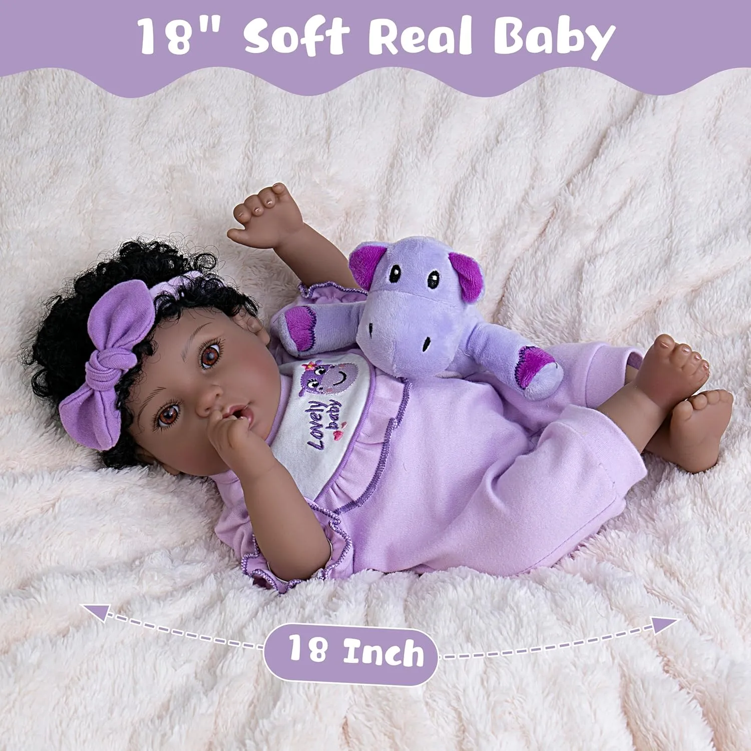 Reborn Baby Doll, 18-Inch Lifelike Baby Dolls American African Baby Girl Soft Cloth Body Newborn Baby Dolls with Clothes and Toy Accessories Birthday Gift for Kids Age 3 