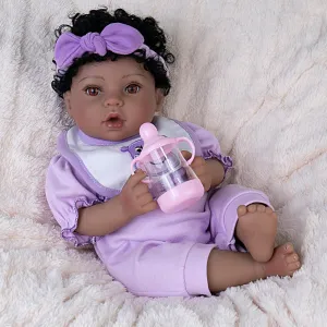 Reborn Baby Doll, 18-Inch Lifelike Baby Dolls American African Baby Girl Soft Cloth Body Newborn Baby Dolls with Clothes and Toy Accessories Birthday Gift for Kids Age 3 