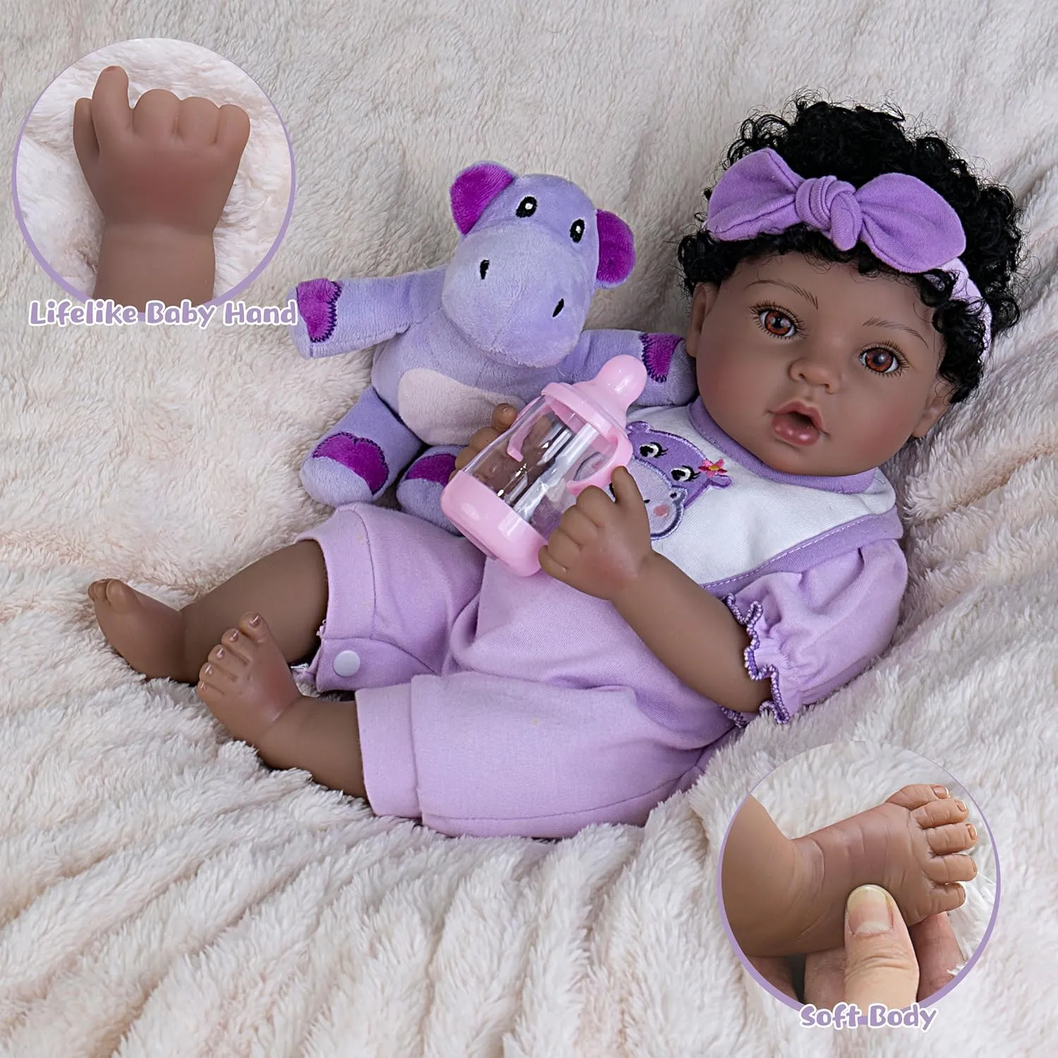 Reborn Baby Doll, 18-Inch Lifelike Baby Dolls American African Baby Girl Soft Cloth Body Newborn Baby Dolls with Clothes and Toy Accessories Birthday Gift for Kids Age 3 