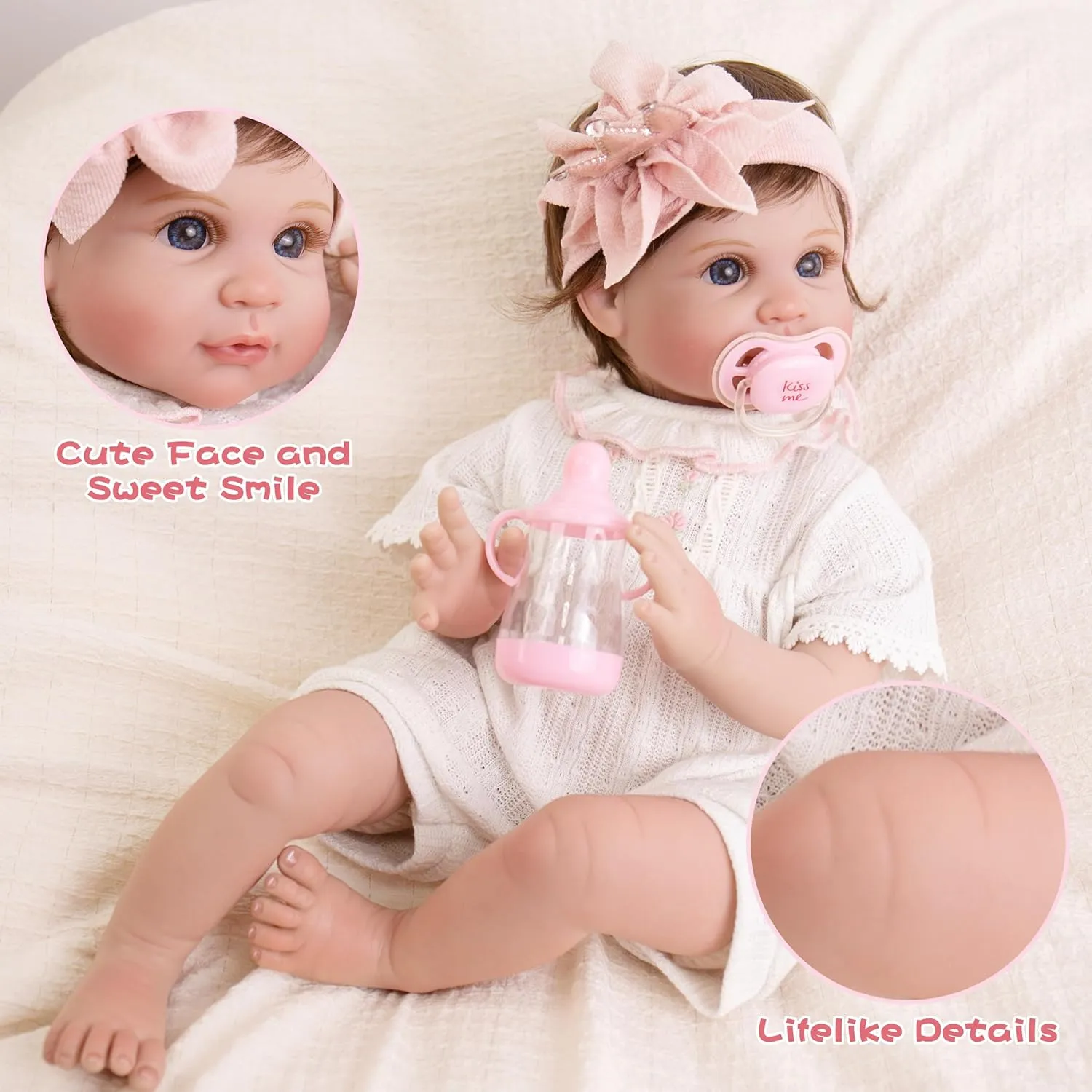 Reborn Baby Dolls, 22 Inch Lifelike Reborn Baby Doll Girl, Realistic Smiling Dolls That Look Real, Soft Weighted Vinyl Christmas Reborn Dolls Set for Kids Age 3 