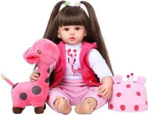 Reborn Baby Dolls 24 Inch - Realistic Baby Doll Toddler Girl with Long Hair Weighted Lifelike Babe Vinyl Limbs & Soft Cloth Body Feeding Kit Toys Birth Certificate Accessories Gifts Age 3 