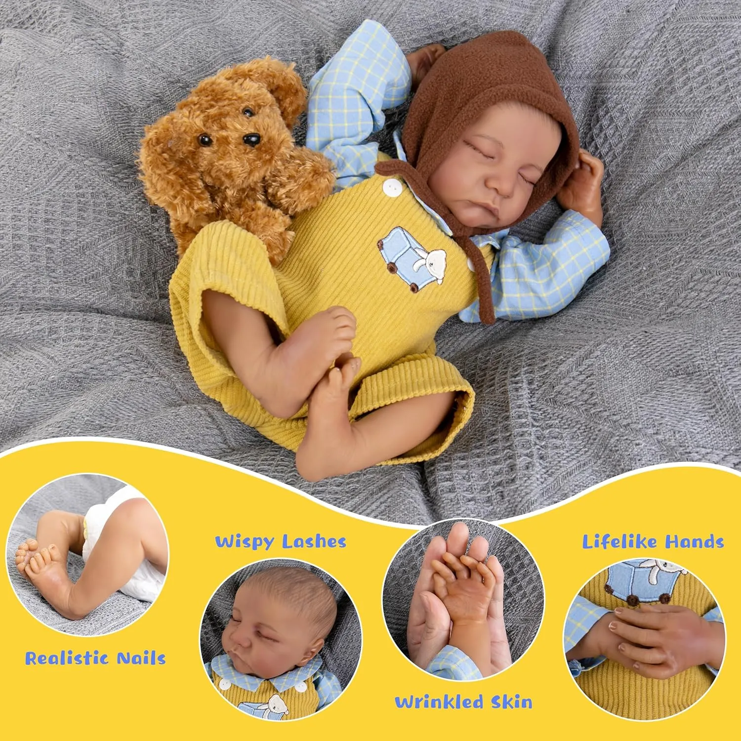 Reborn Baby Dolls Boy 18- Inch Lifelike Baby Dolls That Look Real with Soft Cloth Body Cute Realistic Newborn Baby Dolls Fake Baby Dolls with Complete Accessories for Kids Age 3 
