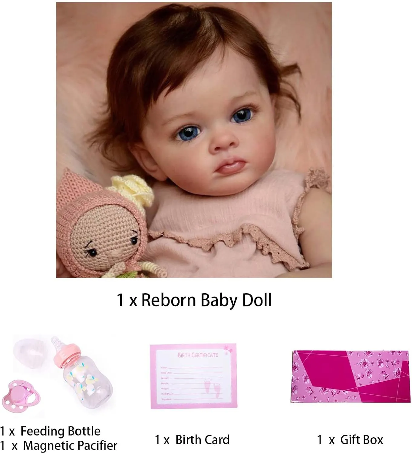 Reborn Baby Dolls Girl, 22 Inch Lifelike Reborn Toddler Dolls Full Body Vinyl Silicone with Long Hair, Beautiful Realistic Newborn Baby Doll with Feeding Toy for Kids Birthday Christmas