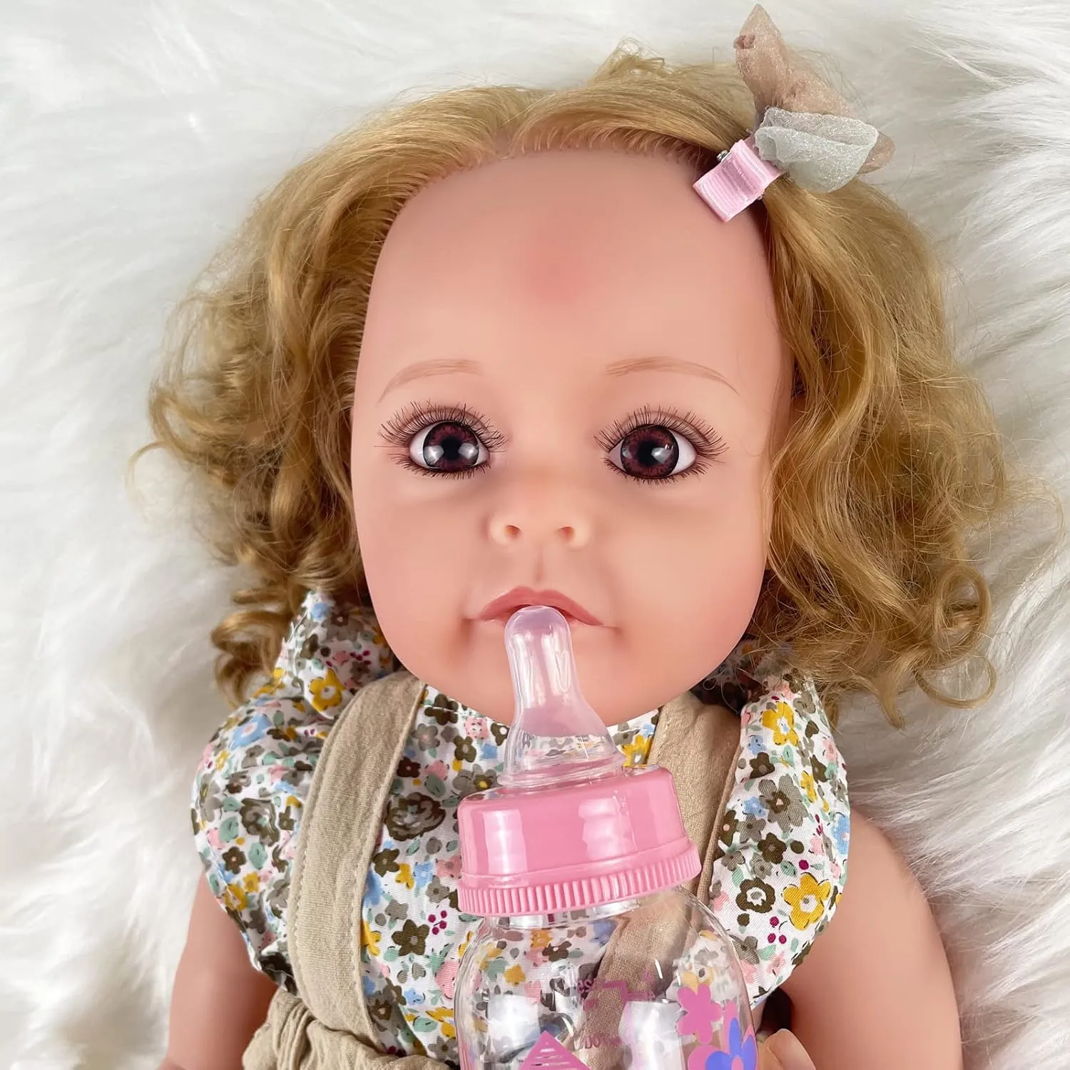 Reborn Baby Dolls Girl, 22" Beautiful Lifelike Doll Full Body Vinyl Silicone with Long Hair for Kids, Realistic Newborn Baby Doll with Feeding Toy for Birthday Christmas