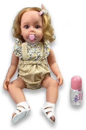 Reborn Baby Dolls Girl, 22" Beautiful Lifelike Doll Full Body Vinyl Silicone with Long Hair for Kids, Realistic Newborn Baby Doll with Feeding Toy for Birthday Christmas