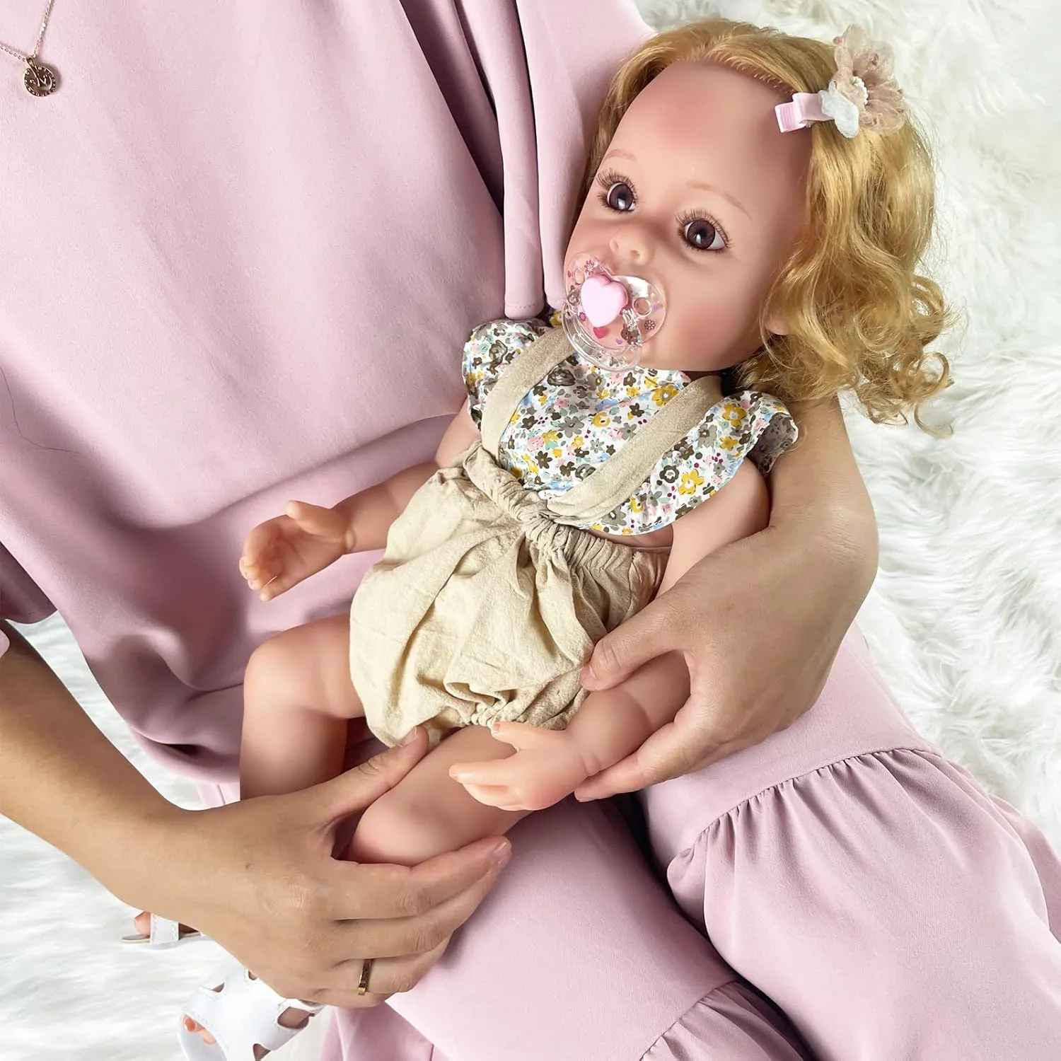 Reborn Baby Dolls Girl, 22" Beautiful Lifelike Doll Full Body Vinyl Silicone with Long Hair for Kids, Realistic Newborn Baby Doll with Feeding Toy for Birthday Christmas