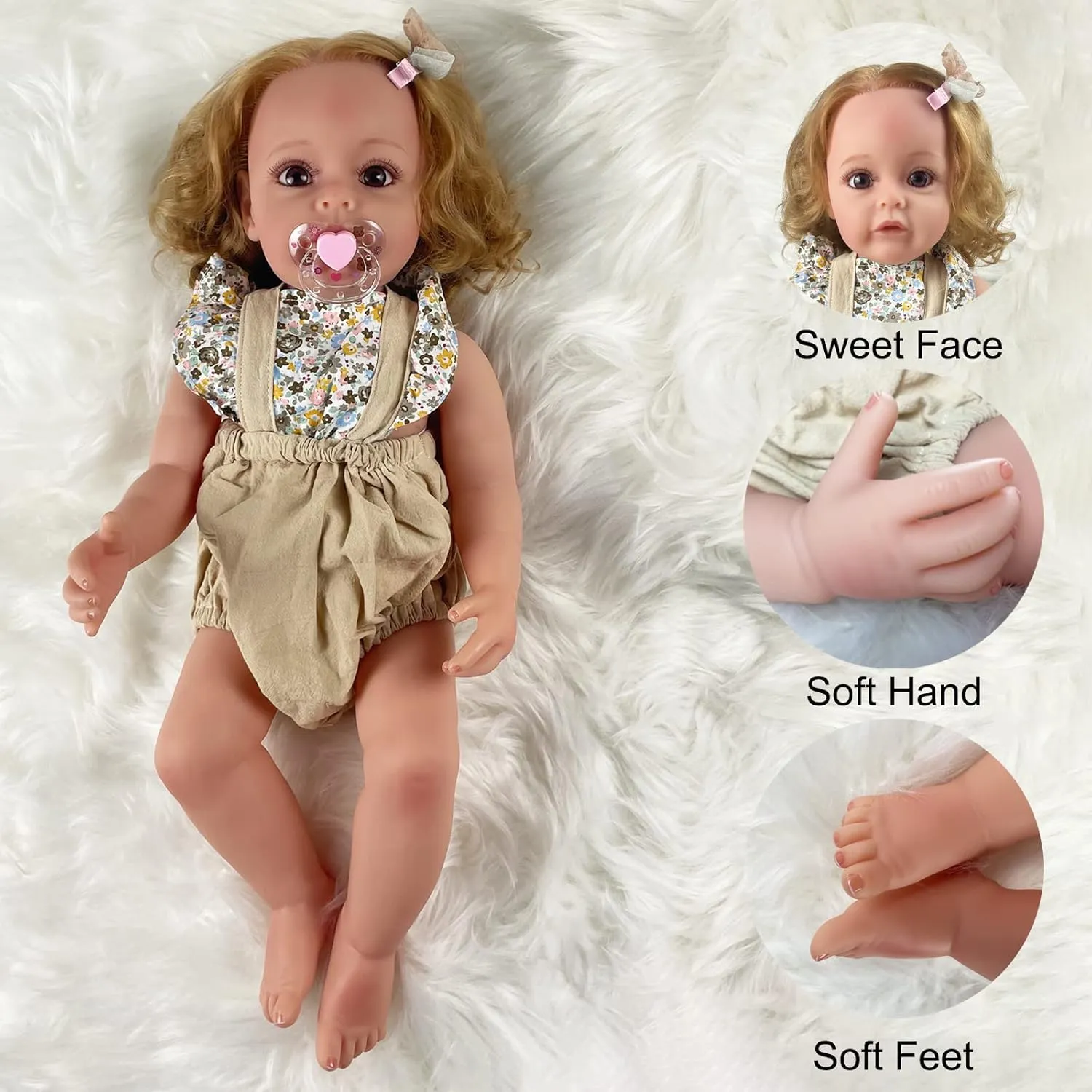Reborn Baby Dolls Girl, 22" Beautiful Lifelike Doll Full Body Vinyl Silicone with Long Hair for Kids, Realistic Newborn Baby Doll with Feeding Toy for Birthday Christmas