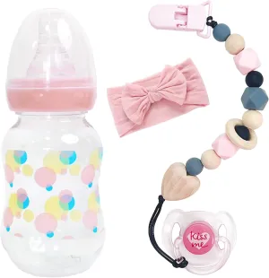 Reborn Baby Dolls Pacifier Clips Accessories with Magnetic Pacifier Pink Style Magnetic Pacifier Clips Feeding Bottle for Kids Gift