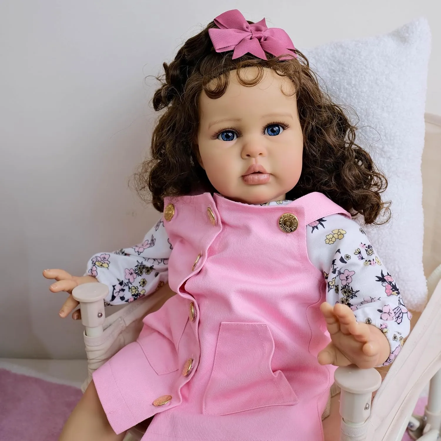 Reborn Toddler Dolls 24 Inch Realistic Baby Doll Soft Cloth Body Weighted Big Size That Look Real Reborn Toddler Girl Brown Curly Hair Real Life Baby Doll for Kids Gifts