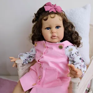 Reborn Toddler Dolls 24 Inch Realistic Baby Doll Soft Cloth Body Weighted Big Size That Look Real Reborn Toddler Girl Brown Curly Hair Real Life Baby Doll for Kids Gifts