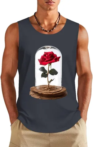 Red Rose Glass Dome Men's Regular Fit Tank Top Lightweight Tanks Sleeveless Summer Shirt Gym Tee