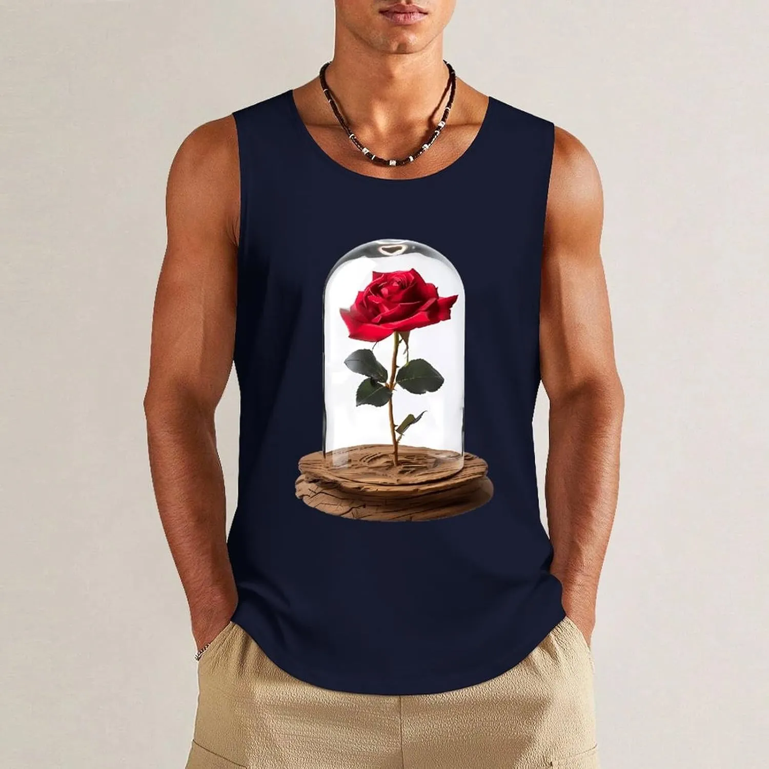 Red Rose Glass Dome Men's Regular Fit Tank Top Lightweight Tanks Sleeveless Summer Shirt Gym Tee