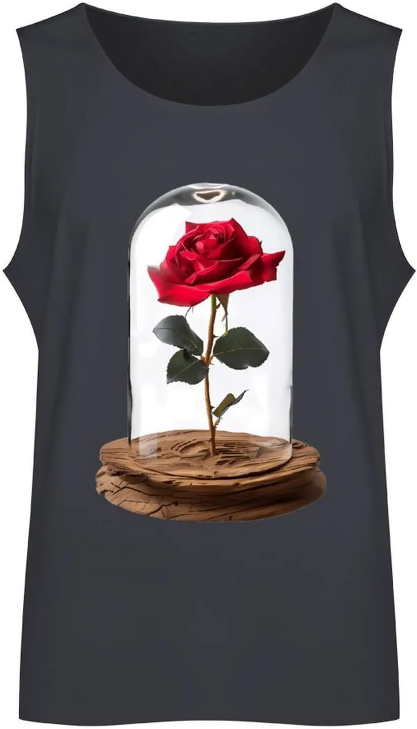 Red Rose Glass Dome Men's Regular Fit Tank Top Lightweight Tanks Sleeveless Summer Shirt Gym Tee