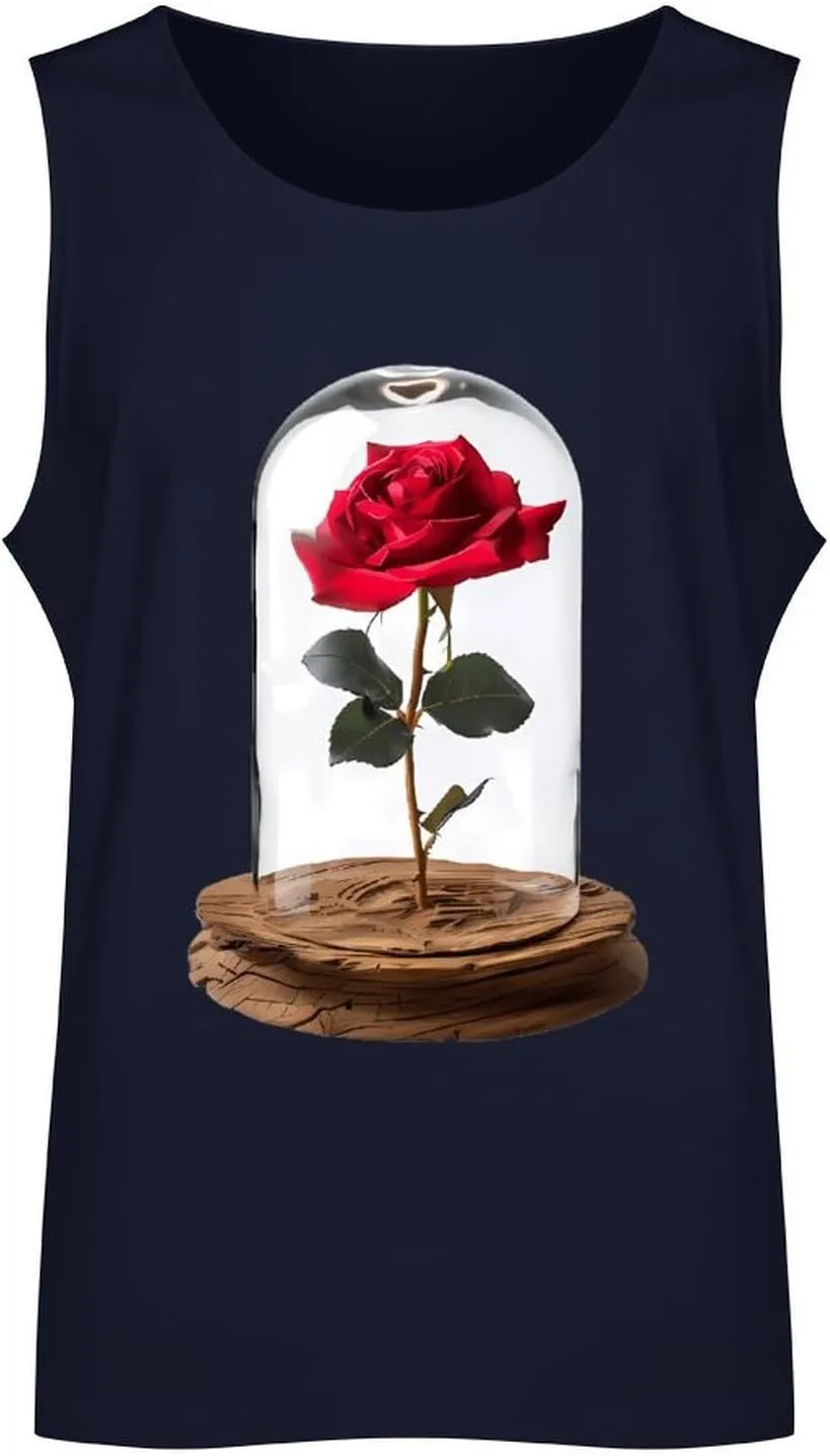Red Rose Glass Dome Men's Regular Fit Tank Top Lightweight Tanks Sleeveless Summer Shirt Gym Tee