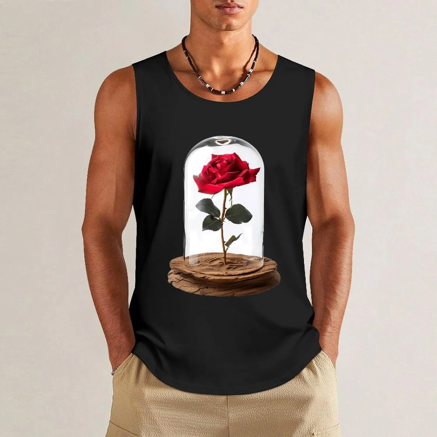 Red Rose Glass Dome Men's Regular Fit Tank Top Lightweight Tanks Sleeveless Summer Shirt Gym Tee