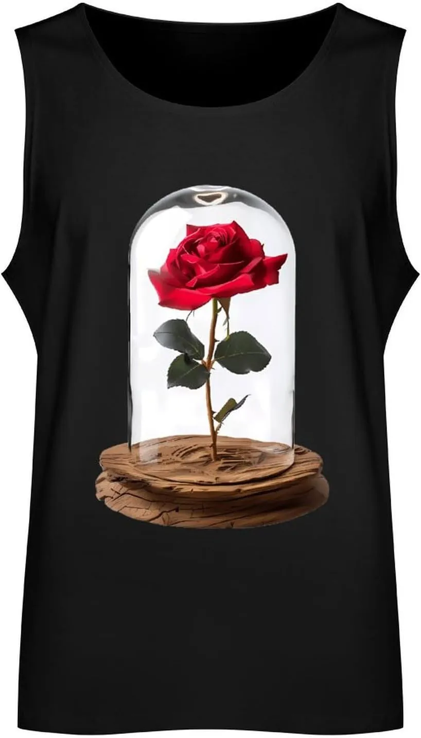 Red Rose Glass Dome Men's Regular Fit Tank Top Lightweight Tanks Sleeveless Summer Shirt Gym Tee