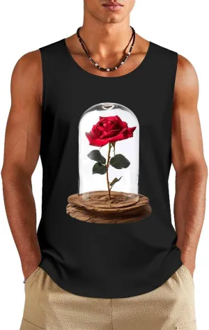 Red Rose Glass Dome Men's Regular Fit Tank Top Lightweight Tanks Sleeveless Summer Shirt Gym Tee
