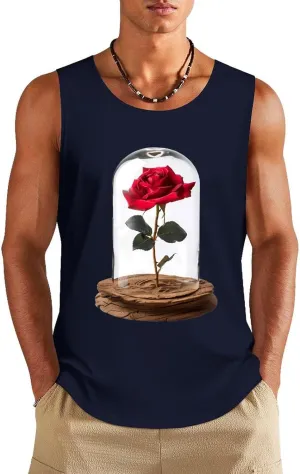 Red Rose Glass Dome Men's Regular Fit Tank Top Lightweight Tanks Sleeveless Summer Shirt Gym Tee