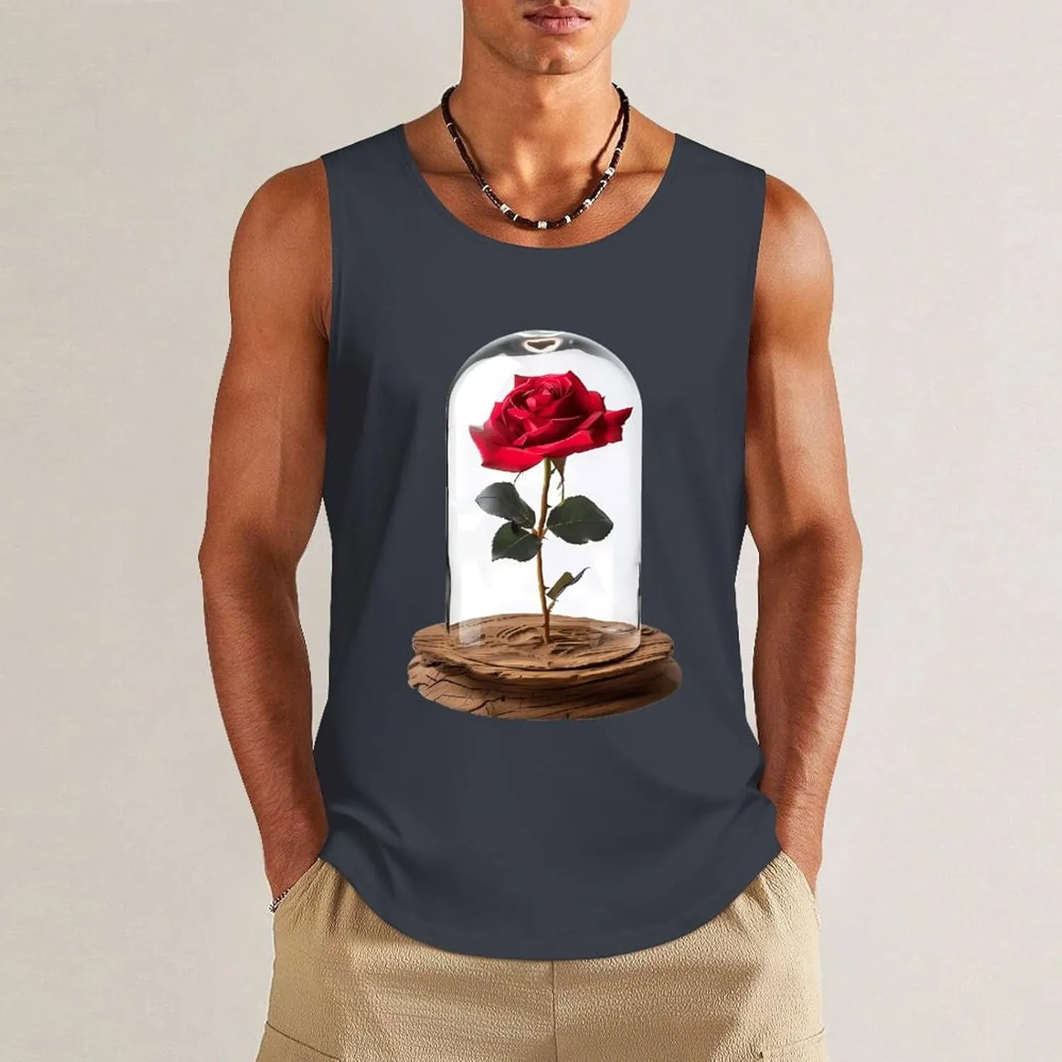 Red Rose Glass Dome Men's Regular Fit Tank Top Lightweight Tanks Sleeveless Summer Shirt Gym Tee