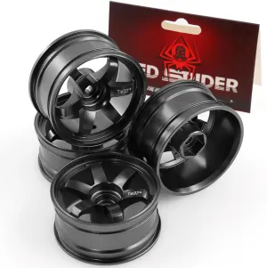 REDSPIDER • Aluminum 1/10 RC Drift Wheels 12mm Hex for 1:10 Rally Racing Car Tires Tamiya TT01 TT02 XV01 TA06 A959 PTG2 HPI KYOSHO HSP PTG2 Touring Street Tyres 4pcs (Black)