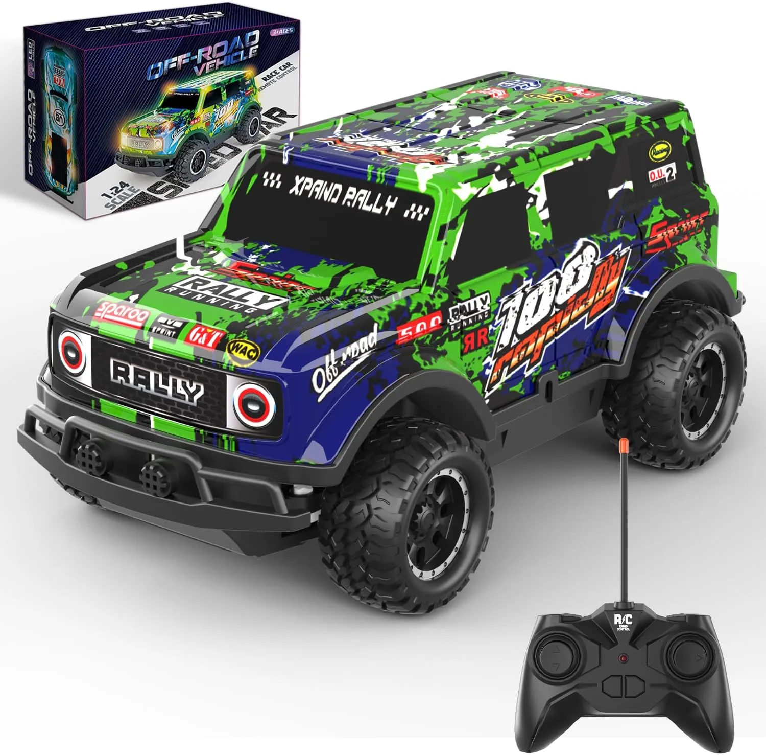 Remote Control Car, 1/24 Scale Light Up Racing Car Toys, RC Car for Kids with Cool Led Lights, Hobby RC Cars Toys Birthday Gifts for 3 4 5 6 7 8 Year Old Boys Girls