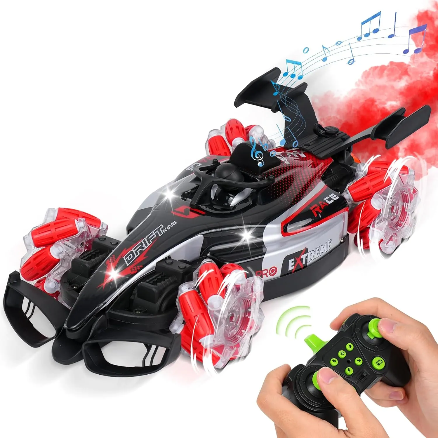 Remote Control Car, 360°Rotation F1 Remote Control Car, 1:12 Scale All-Terrain RC Cars 15  km/h, 2.4GHz with Lights Music & Spray, RC Cars for Kids & Adults (Red #1)