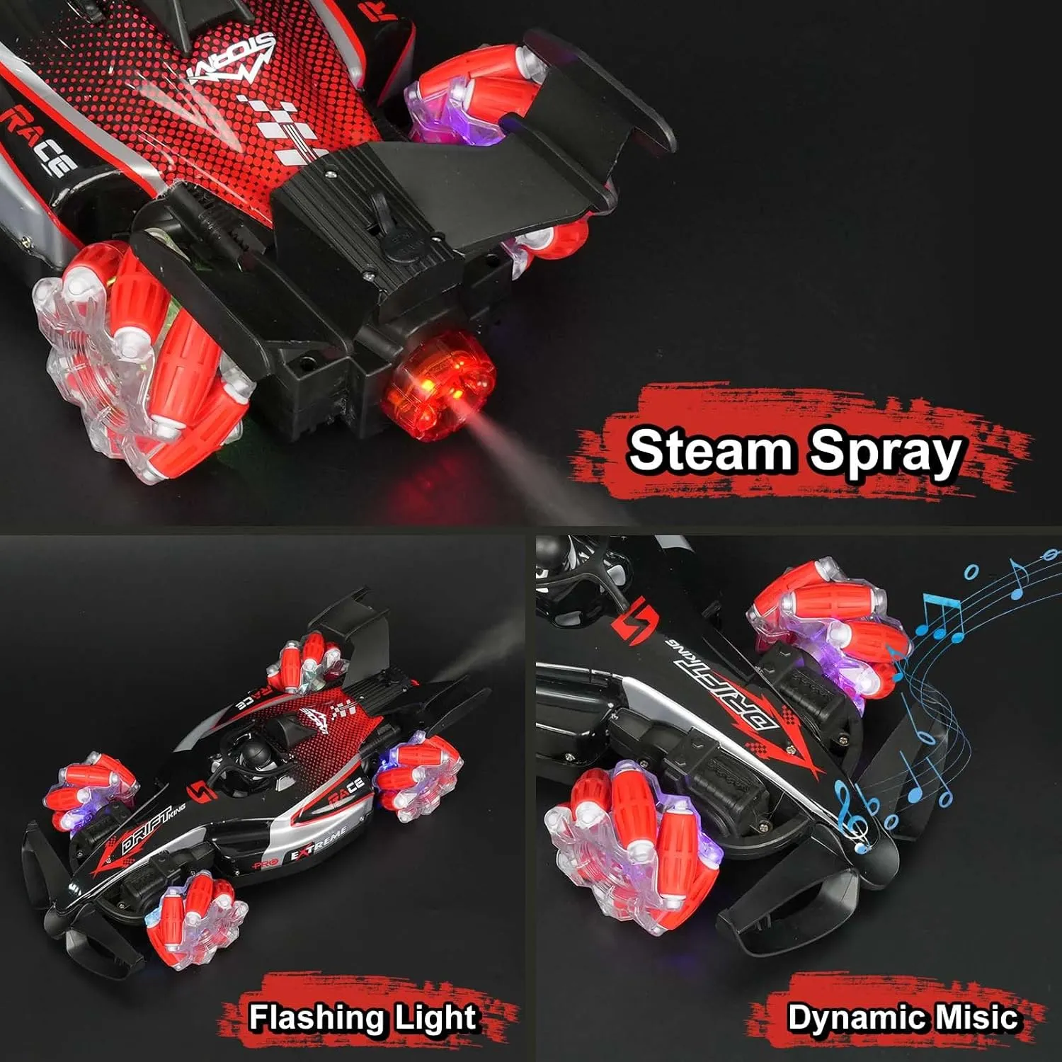Remote Control Car, 360°Rotation F1 Remote Control Car, 1:12 Scale All-Terrain RC Cars 15  km/h, 2.4GHz with Lights Music & Spray, RC Cars for Kids & Adults (Red #1)