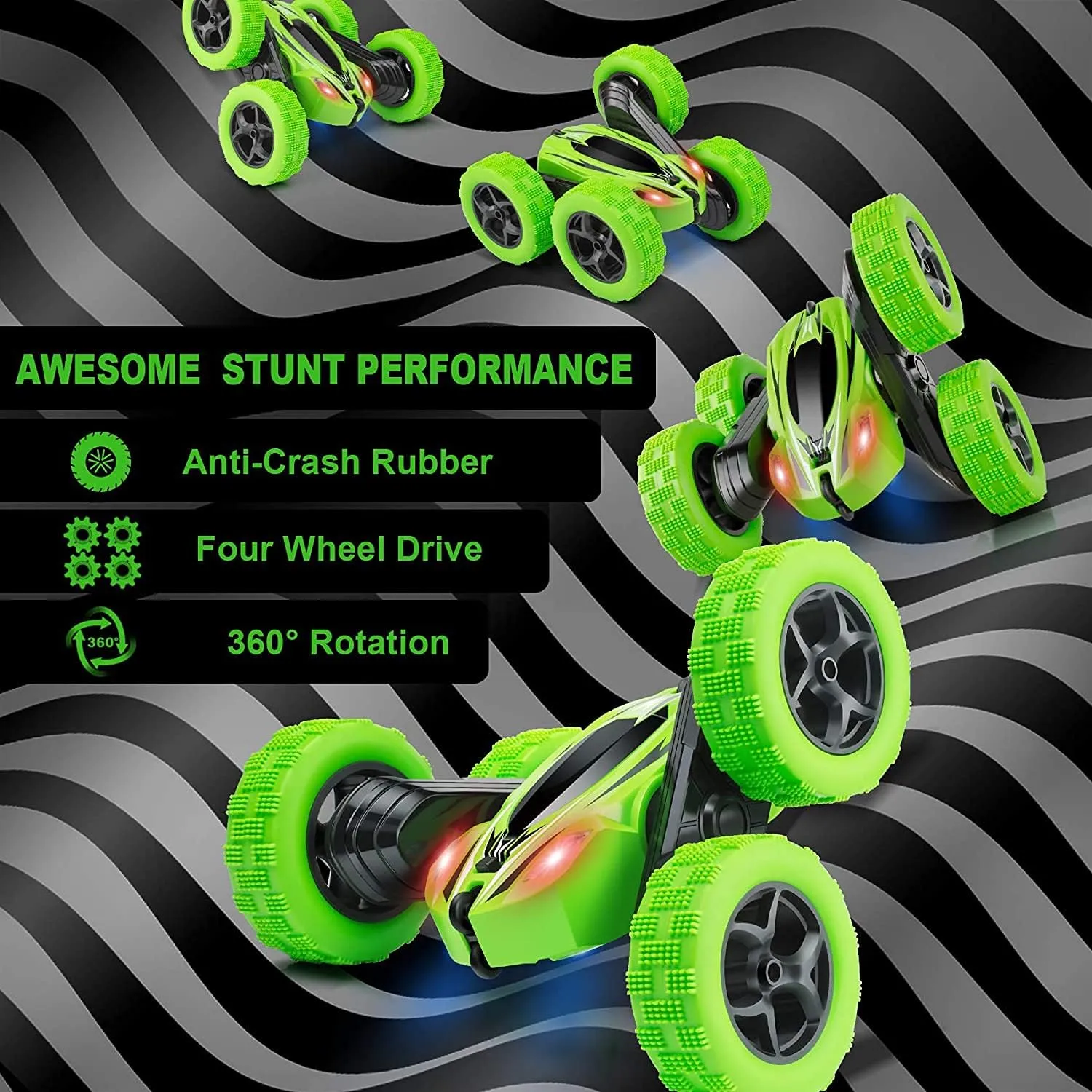 Remote Control Car, RC Cars 2.4GHz Fast Stunt RC Car, 4WD Double Sided 360° Rotating RC Trucks with Headlights, Off Road RC Crawler Toy Cars for Kids Boys Girls (Green)