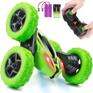 Remote Control Car, RC Cars 2.4GHz Fast Stunt RC Car, 4WD Double Sided 360° Rotating RC Trucks with Headlights, Off Road RC Crawler Toy Cars for Kids Boys Girls (Green)