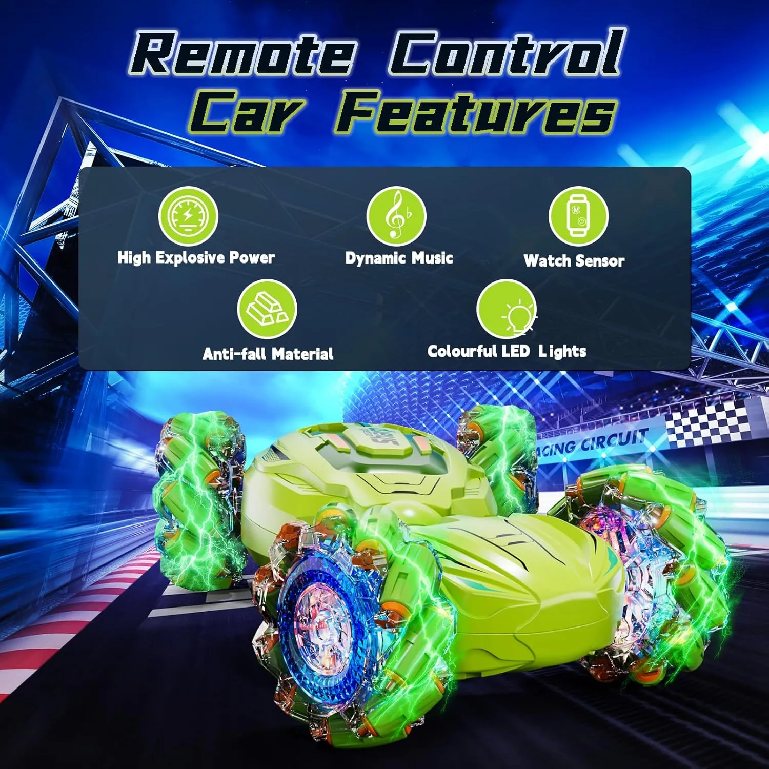 Remote Control Gesture Sensor Car, 2.4Ghz 4WD Hand Controlled RC Car with Light & Music, 360° Spins All Terrains Hand Controlled Toys for Age 8 , Birthday Gifts for Kids