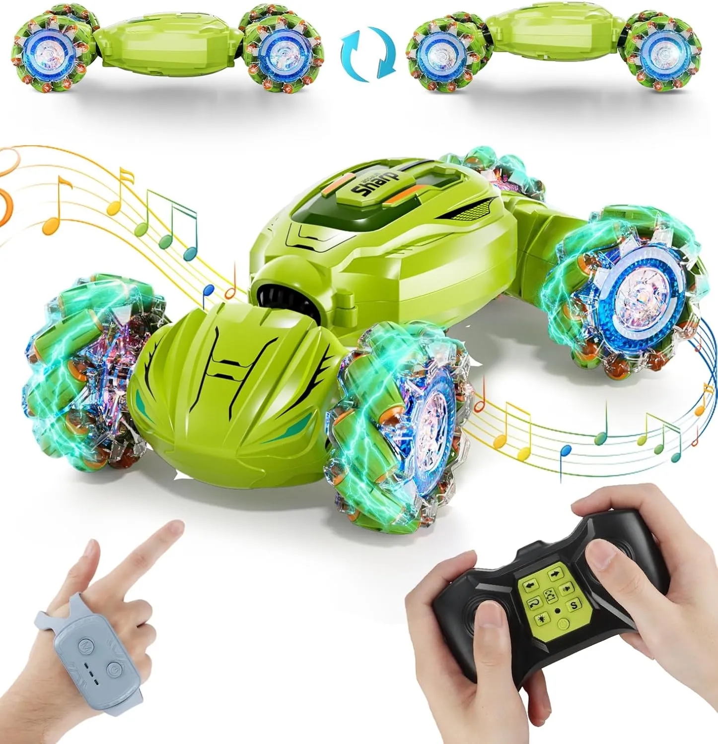 Remote Control Gesture Sensor Car, 2.4Ghz 4WD Hand Controlled RC Car with Light & Music, 360° Spins All Terrains Hand Controlled Toys for Age 8 , Birthday Gifts for Kids