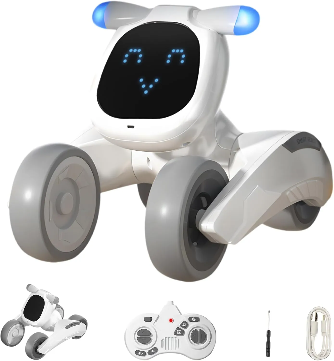 Remote Control Robot Dog for Kids, LED Emo Pet Toy, Voice & Touch Interactive Control, Intelligent Programmable, Sing Dance Walk Puppy, Record, Boys/Girls Toys for Ages 5-13