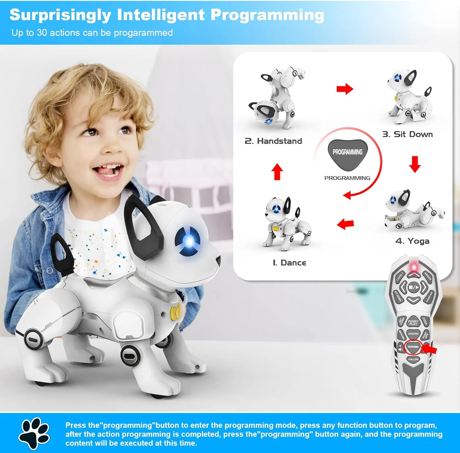 Remote Control Robot Dog Toy, RC Dog Programmable Smart Interactive Robotic Pets, RC Stunt Robot Toys Deg Imitates Animals Music Dancing Handstand Push-up Follow Functions for Boys Girls Toy