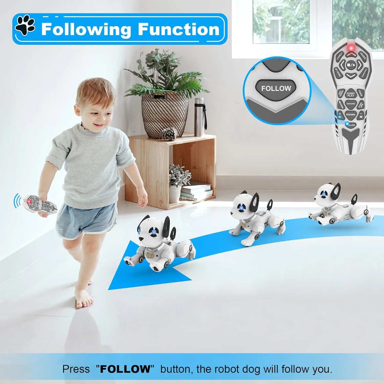 Remote Control Robot Dog Toy, RC Dog Programmable Smart Interactive Robotic Pets, RC Stunt Robot Toys Dog Imitates Animals Music Dancing Handstand Push-up Follow Functions for Boys Girls Toy White