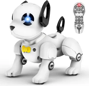 Remote Control Robot Dog Toy, RC Dog Programmable Smart Interactive Robotic Pets, RC Stunt Robot Toys Dog Imitates Animals Music Dancing Handstand Push-up Follow Functions for Boys Girls Toy White
